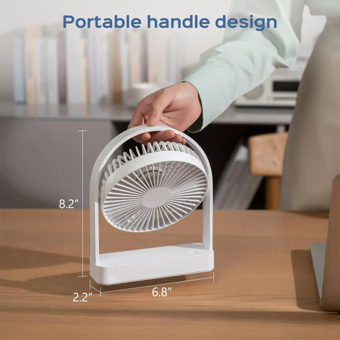 Person adjusting Magnetic Cruise Ship Desk Fan USB C Powered Portable With Strong Magnetic Base 3 Speed Quiet Operation