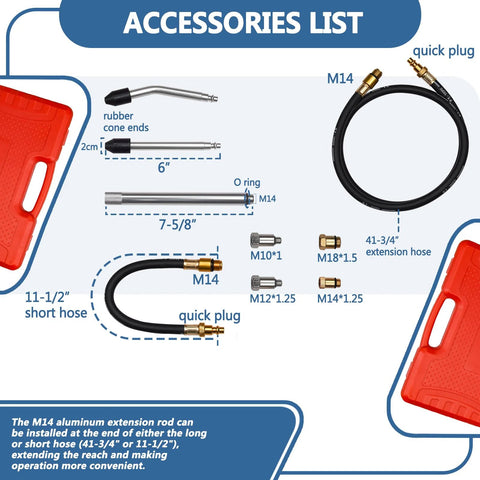 Handor compression leakdown tester accessories kit with dual gauge, hoses, M14/M18 adapters, aluminum rod