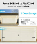 Magnetic Garage Door Decor Hardware Kit Set Of 6 Faux Hinges And Handles For Curb Appeal shown before and after installation