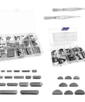 Keyway Key Stock Assortment Kit with 140 Round End Keys and 80 Woodruff Half Moon Keys Plus 2 Tweezers 220 Pieces