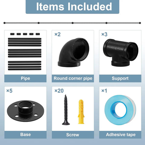 14 Ft Heavy Duty Pipe Stair Handrail Built Like A Tank Black Metal Railing With Powder Coat Finish items included: pipes, supports, bases, screws.
