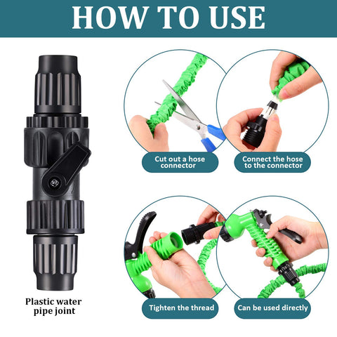 Garden Expandable Hose Repair Kit With Faucet Adapters And Connectors 4 Sets Includes Shut Off Valves And 8 Rubber Gaskets usage steps