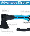 Rugged Workhorse 10 Inch Outdoor Hatchet For Camping Use Forged Carbon Steel Heat Treated With Fiberglass Non Slip Grip In Blue