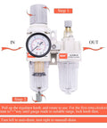 1/4 NPT Air Filter Regulator Lubricator Combo With Auto Drain And Manual Drain Water Oil Separator front view with gauge