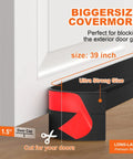 OXRQ door draft stopper, front view, 39-inch black silicone door sweep for bottom gap sealing.