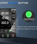 Variable DC Power Supply 30V 10A Benchtop Pro-Grade Regulated Switching Power Supply With On Off Output Switch shown with LED display and buttons.