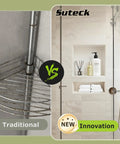 Comparison between traditional shower shelf and Recessed Shower Niche Organizer With Two-Tier Shelves, 14x16.5 Big Grid And 14x6 Small Grid.