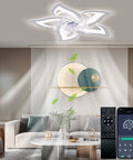 2 In 1 Modern Ceiling Fan With Lights Remote App Control Flush Mount LED Dimmable Lighting White Finish For Living Room