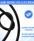 PU Air Hose 12mm OD X 8mm ID Black Flexible Pneumatic Tubing shows flexibility and elasticity, no fold marks after bending.