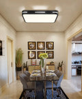 Dimmable LED Ceiling Light Fixture With Remote Control, Dope Flush Mount Ceiling Lamp illuminating a dining room with decor.