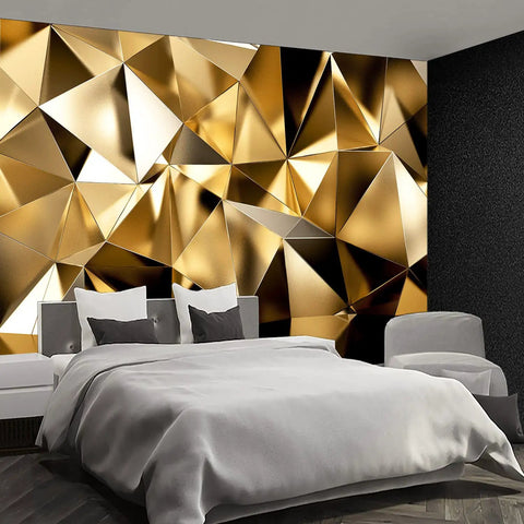 Gold Geometry 3D Space Wallpaper Mural For Bedroom And Living Room Ultra Large Fabric Wall Decor 195x120 Inches