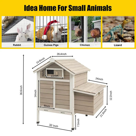 32 Inch Wooden Chicken Coop Outdoor For 1 To 3 Chickens With Pull Out Tray And Ramp Run Backyard Hen House with dimensions