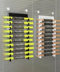 Dope Clear Acrylic Wall Mounted Drumstick Holder And Display Rack Space Saving Music Gear Organizer showcasing yellow and black sticks.