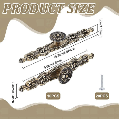 Antique Floral Cabinet Handles Set For Kitchen Cabinets, Bronze Vintage Door Pulls, 6.57 Inch Length, 3.8 Inch Hole Spacing, 10 Pack