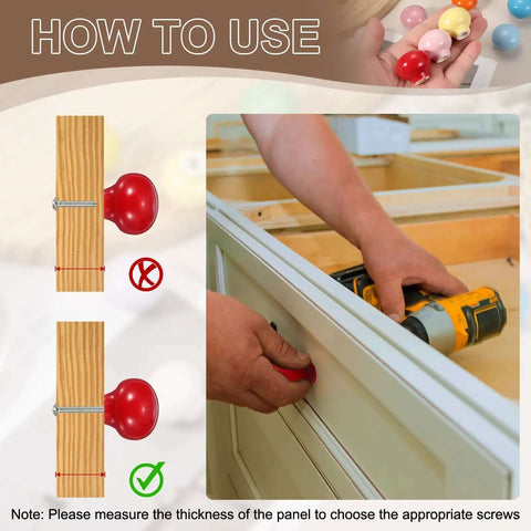 Solid Deal On Fresh Ceramic Cabinet Knobs Set Of 6 Round Drawer Pulls For Kitchen And Dresser Light Yellow 1.3 Inch Installation guide with red knob.