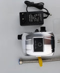 Portable 24V DC Solar Water Booster Pump Automatic Recirculating Pump Dope Performance 150W with adapter and fittings on white background