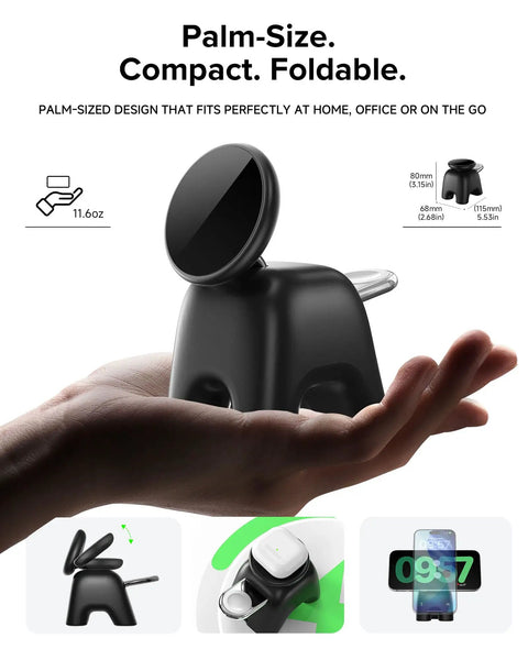 Palm-sized Magnetic Wireless Charging Station With 15W Dope Fast Charging for iPhone 12-17 Pro Max and 5W AirPods/Watch