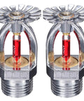 Pack Of Two Tough Pendent Fire Sprinkler Heads With Straightforward Half Inch Thread And Snappy K80 Activation At 155F For Dang Reliable Building Safety Using Heavy Duty Copper Chrome Design.