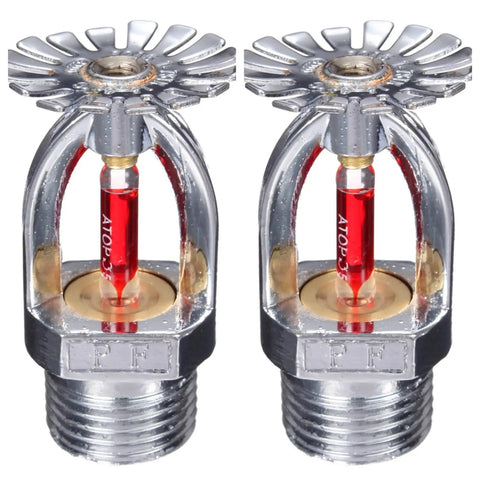 Two Pack Heavy Duty Fire Sprinkler Heads Pendent Design With Quick Response Glass Bulb And No Fuss Quarter Inch Npt Hookup Chrome Plated Copper K80 Rating