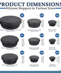 Dope 160 Piece Black Silicone Hole Plugs Set In Nine Sizes With T Shape Locking dimensions chart