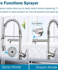 Matte Black Kitchen Faucet With Pull Down Sprayer, Single Handle, 1 Or 3 Hole Mount, Deck Plate Included, High Arc Spout in spray mode