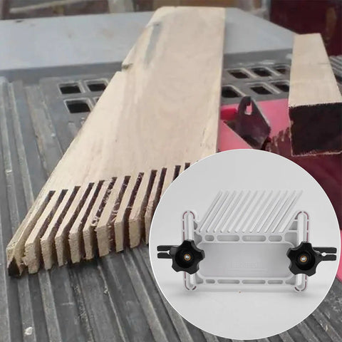 Solid Adjustable ABS Featherboard For Table Saw Router Bench And Band Saw With 3 4 And 3 8 Inch Miter Slot And T Track Compatibility Plus Stackable Woodshop Safety Clamp To Keep Cuts Locked Down Tight And Smooth Daily on cutting wood pieces in workshop.
