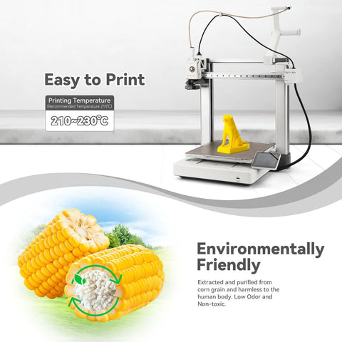 3D printer with yellow model, showcasing corn-based PLA Plus 1.75mm Filament For 3D Printing, 1kg Yellow Cardboard Spool
