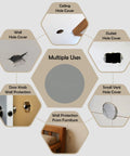 Diagram showing multiple uses of 2-Pack 7 Inch Round Door Knob Wall Protectors, Premium Self-Adhesive Rubber Bumpers in Gray for wall protection.