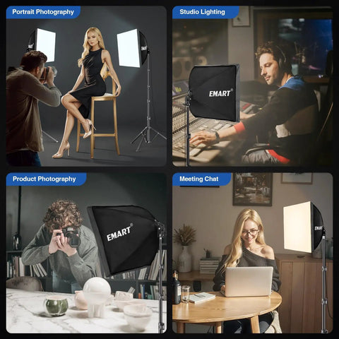 Pro 16x16 Softbox Lighting Kit With 85W LED Bulbs Remote Control 3000K-6000K Color Temp And 65 Inch Adjustable Tripod Stand used in different photography scenarios