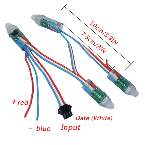 Digital Addressable WS2811 LED String Lights Waterproof RGB Full Color 12mm Outdoor 500pcs wiring details, showing dimensions and connections.