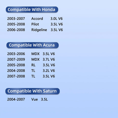 Compatibility chart for Drop In Engine Valve Cover Gasket Set Fits Honda Accord Pilot Ridgeline Acura MDX RL TL Saturn Vue 3.0L-3.7L 2003-2010.