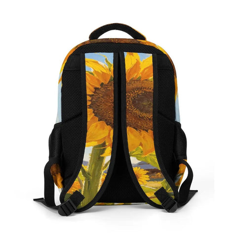 Country Sunflower Landscape Unisex Backpack with breathable straps, showcasing a sunflower print for travel and everyday use