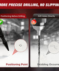 Image comparing precise drilling method with the Two Piece Spring Loaded Nail Setter And Hinge Pin Remover Punch Set.