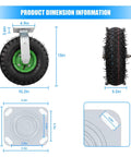 10 Inch Heavy Duty Pneumatic Caster Wheels Set Of Four Rolls Smooth As Butter 660 LBS Per Wheel dimensions with measurements displayed
