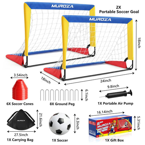 Backyard Kid Friendly Soccer Goal Set Pack Of Two Portable Pop Up Nets With Ball And Cones Complete Training Gear For Ages 3 To 8