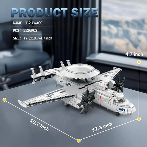 E-2 Hawkeye Military Airplane Building Set 1126 Pieces For Adults And Teens Dope Fighter Jet Model Kit with dimensions