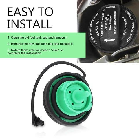 Gas Cap For Volkswagen And Audi Models 5C0201550T 5Q0201550L Direct Fit Locking Style Leak Proof Fuel Tank Cap shown with installation steps