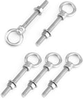 316 Stainless Steel Shoulder Eye Bolt Set Half Inch By Four Inch Marine Grade Eyebolts With Nuts, 5 Pack