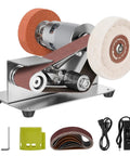 Smooth Operator Mini Belt Sander With 7 Adjustable Speeds And 15 Degree Angle Guide For Killer Knife Sharpening Metalworking Jewelry And Precision Resin Polishing showing compact design and accessories.