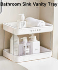 Coffee Bar Organizer Station With 2 Tier Mug Rack And Removable Drain Tray on bathroom vanity with soap dispensers and towels