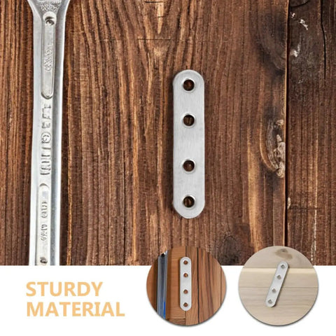 40Pcs Stainless Steel Flat Straight Braces Set With Precision Flat Design And Smooth Surface Finish on wooden background.