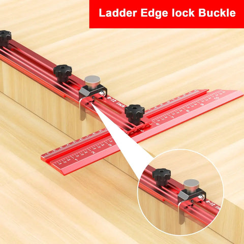Professional Stair Tread Template Tool With Solid Aluminum Measuring Jig for precise angle and depth readings on wood.