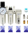 Heavy Duty 1/2 Inch Npt Industrial Three Stage Air Dryer Filter With Auto Drain For Compressed Gas Moisture And Oil Removal Slick Pneumatic Filtration System with gauge and accessories.