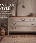 12 Piece Bail Handle Drop Pulls And Vintage Flower Cabinet Knobs In Antique Bronze Beaded Style on white wooden dresser