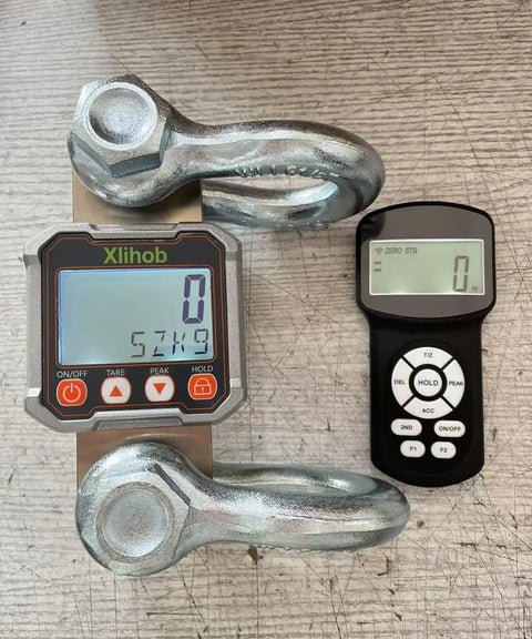5 Ton Tension Dynamometer Force Gauge With Wireless Remote For Cable And Rope Pull Or Push Heavy Duty Crane Hanging Digital Scale Up To 11000 Lbs Maximum Load And 10000 Lbs Readout Range Tare Zero Peak Hold And Accumulating Readouts, with shackles and remote