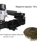 15 Degree Coil Roofing Nailer Kit With 120-Piece Load, Pro Grade Aluminum Body, Nailer and Coil of Nails