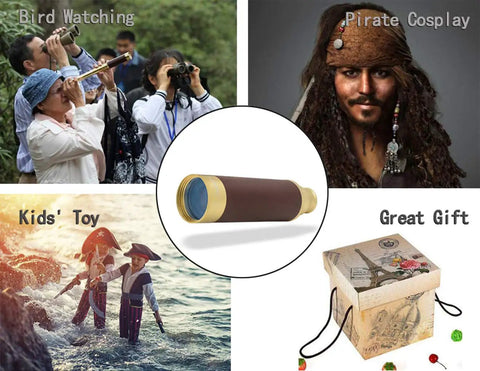 Old School Retro Pirate Spyglass 25x30 Portable Collapsible Telescope Handheld Monocular With Compass Vintage Style For Camping Hunting Boating Gifts And Outdoor Adventure, brass finish