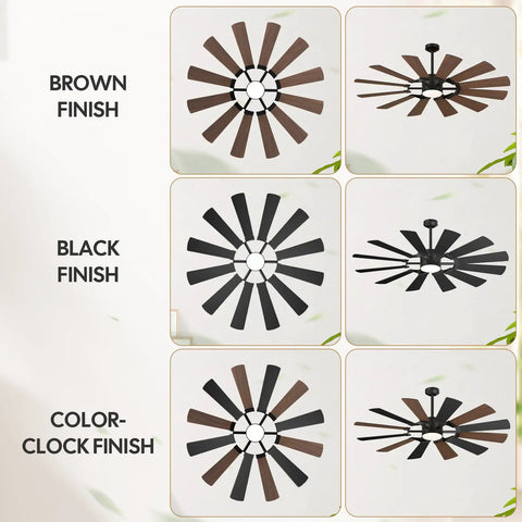 72 Inch Farmhouse Ceiling Fan With Light, Industrial Dual Finish Black And Walnut Blades, 3 Downrods, 6 Speed Reversible DC Motor