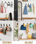 Adhesive Double Hooks For Hanging With Four Coat Hooks And Six Strips on wall holding various items in entryway and hallway