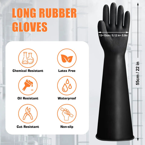 Heavy Duty Chemical Resistant Rubber Gloves With Killer Anti Slip Grip Long Cuff, 22-inch, latex free, waterproof design.